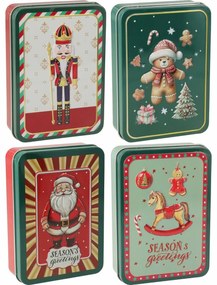 Zestaw 4 blaszanych pudełek świątecznych 13,4 × 9,5 × 3,7 cm