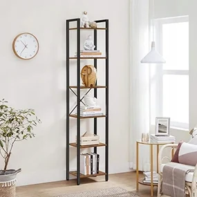 REGAŁ NA KSIĄŻKI, KWIATY, 6 PÓŁEK, RUSTYKALNY BRĄZ, W STYLU LOFT LLS101B01