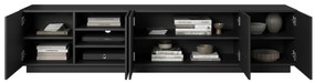 Szafka RTV Asha 200 cm pięciodrzwiowa z ryflowanym frontem - czarny mat