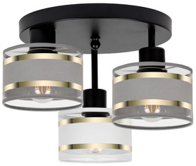 Lampa sufitowa czarna trzypunktowa z szaro-białymi abażurami T-3030SC-