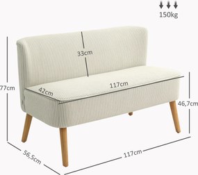 HOMCOM Dwuosobowa Kanapa, Miękkie Siedzisko, Łatwa w Utrzymaniu, Obciążenie do 150 kg, 117 x 56,5 x 77 cm, Kremowy
