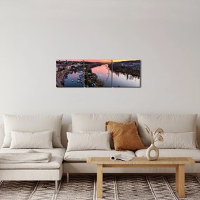 Obraz Pragi nocą (z zegarem) (90x30 cm)