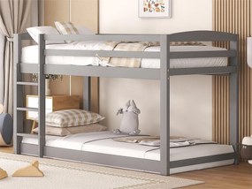 Łóżko piętrowe z sosny z barierkami przeciwupadkowymi + drabinka - 90x200cm - Szare
