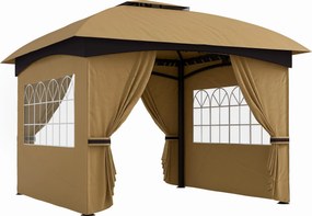 Outsunny 3,4 x 3,4 m Pawilon Ogrodowy z Wentylacyjnym Dachem, Łukowymi Oknami, Stelażem Stalowym, Beżowy