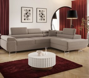 Beżowy rozkładany narożnik z pojemnikiem E0-P24