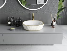 Mexen Viki umywalka nablatowa 48 x 35 cm, biała/złota wzór kratka - 21054809