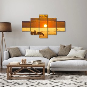 Obraz - Zebry z zachodem słońca (125x70 cm)