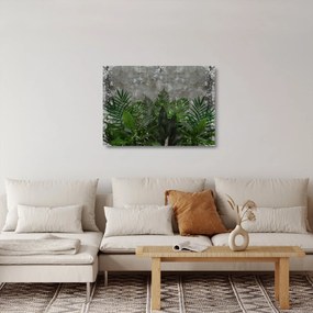 Obraz na szkle - Betonowa ściana z roślinami (70x50 cm)