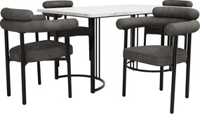 Zestaw stół jadalny + 4 krzesła welurowe - 140 x 80 x 75 cm - MDF drewno i metal - Blat imitujący marmur - Szary + biały
