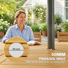 Outsunny Zestaw mebli ogrodowych FSC drewno 7-częściowy, rozkładany stół z 6 składanymi krzesłami, otwór na parasol, design lamelowy | Aosom PL