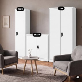 Szafa biurowa metalowa na akta, wąska, biała, 450x1850x400 mm: ALEX