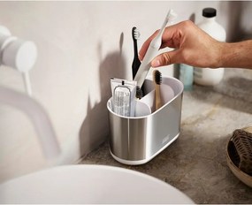 Stojak na szczoteczki do zębów ze stali nierdzewnej w kolorze srebra Duo Steel – Joseph Joseph