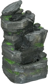 kaskada ogrodowa Outsunny oczko wodne solarne z LED 57cm, Szary/Ciemnobrązowy, 4-stopniowe, żywica syntetyczna | Aosom PL