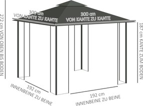 Outsunny Altana z podwójnym dachem, 3x3 m, wodoodporna, stabilna, zimoodporna altana ogrodowa z moskitierą, jasnoszara | Aosom PL