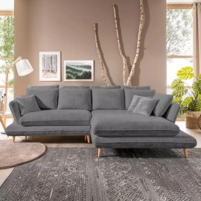 Narożnik MONTE Prawostronny z funkcją spania, pojemnikiem i poduszkami, Sorriso 04 Szary WERSAL