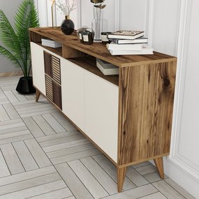 Kremowa niska komoda w dekorze orzecha 180x79 cm Milan – Kalune Design