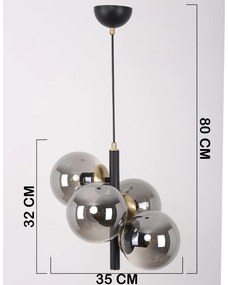 Czarno-szara lampa wisząca ze szklanym kloszem ø 15 cm Forte – Squid Lighting