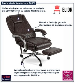 Brązowy fotel obrotowy z funkcją masażu - Plix 3X