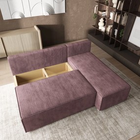Masseno Narożnik BRISO z funkcją spania i pojemnikiem na pościel Narozniki L, Rozkładana sofa - Wrzos, POSO 130