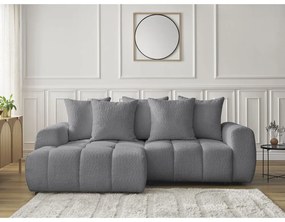 Szary rozkładany/ze schowkiem narożnik z materiału bouclé (lewostronny/z szezlongiem) Roxelane – Bobochic Paris