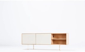 Biało-naturalna szafka pod TV z litego drewna dębowego 180x64 cm Fina – Gazzda