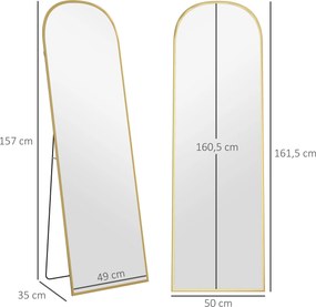 HOMCOM Lustro stojące, lustro całopostaciowe, duże lustro, nowoczesny design, 50 cm x 1,5 cm x 161,5 cm, Złote | Aosom PL