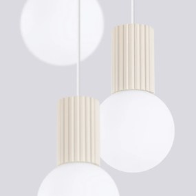 Lampa wisząca HALO 3P beżowa ryflowana SOLLUX  LIGHTING