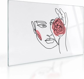 Obraz na szkle - Line art twarz z różą (70x50 cm)