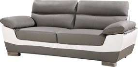 Sofa "Dallas" z odtworzonej skóry i PVC - 210 x 88 x 90 cm - 3-osobowa - Szary/Biały