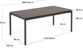 Czarny aluminiowy stół ogrodowy Kave Home Zaltana, 180x100 cm