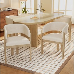 Zestaw 6 krzeseł do jadalni z litego drewna - 60 x 51 x 80 cm - zakrzywione oparcie - tapicerka pętelkowa - naturalny