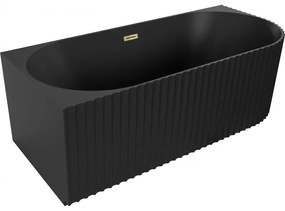 Mexen Gia wanna wolnostojąca narożna ryflowana lewa 170 x 80 cm, czarna mat, przelew złoty - 52701708071L-50