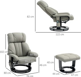 HOMCOM Fotel Relaksacyjny z Funkcją Masażu, Telewizyjny Fotel z Boczną Kieszenią, Skóra Ekologiczna, Szary