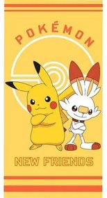 Ręcznik kapielowy dla dzieci Pokemon Pikachu i Scorbunny, 70 x 140 cm