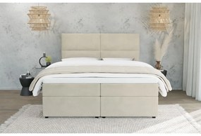 Beżowe łóżko boxspring ze schowkiem 200x200 cm Rico – Ropez