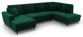 Zielony aksamitny rozkładany/ze schowkiem narożnik (prawostronny/w kształcie litery U) Kyoto – Cosmopolitan Design