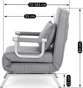 Fotel Rozkładany BART Wypoczynkowy Szary do Spania Leżanka Nowoczesny
