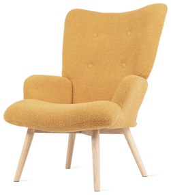 Fotel tapicerowany MOSS w tkaninie TEDDY BOUCLÉ musztardowy HOMLA