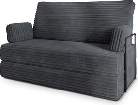 Masseno Sofa piankowa LADIA z funkcją spania, Kanapa z pianki do salonu, Bezmontażowa, Tkanina sztruksowa – Grafitowy TILIA 90