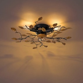 W stylu vintage lampa sufitowa czarna ze złotem 50 cm 3-światła - Foglie