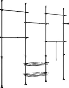 SoBuy teleskopowy wieszak podłogowy z półkami regulowana szafa na ubrania czarny