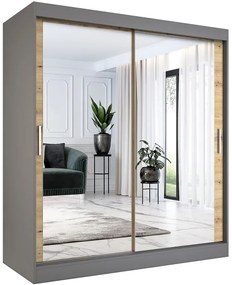 Szafa przesuwna z lustrem 180 cm antracyt + dąb artisan - Kukkin 5X