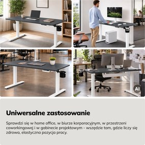 Biurko elektryczne z regulacją wysokości ergonomiczne biało-antracytowe,1400x700 mm: ARIA