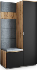 Masseno Garderoba LORI 95/181/51 cm Nowoczesna Szafa do Przedpokoju Dąb wotan, MONOLITH 85 (Szary)