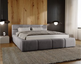 Emporius Oslo łóżko tapicerowane 160x200 cm - nowoczesne, sypialniane z pojemnikiem i stelażem - łóżko dwuosobowe, tkanina aksamitna, szary (Magic Velvet 2217)