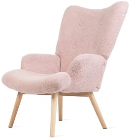 Fotel tapicerowany MOSS w tkaninie TEDDY BOUCLÉ różowy HOMLA