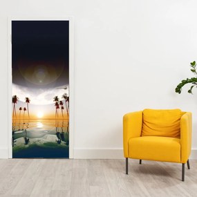 Fototapeta na drzwi - Księżyc nad palmami (95x205cm)