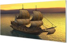 Szkło do Kuchni na Ścianę Statek o Złotym Poranku