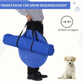 PawHut Tunel Agility i Słupki do Ćwiczeń dla Psów Zestaw Treningowy Sport dla Zwierząt 60x148cm Żółty Niebieski | Aosom PL