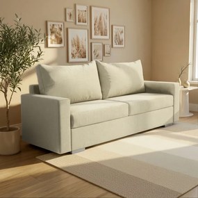 Sofa z Funkcją Spania DRAVOS Kremowa Welurowa Nowoczesna